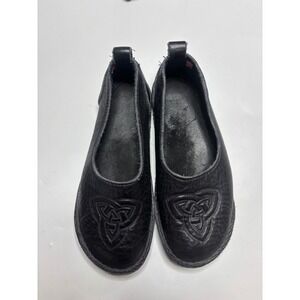 Handmade Black Leather Celtic Trinity Knot Embossed Slip On Flats Shoes Womens 8